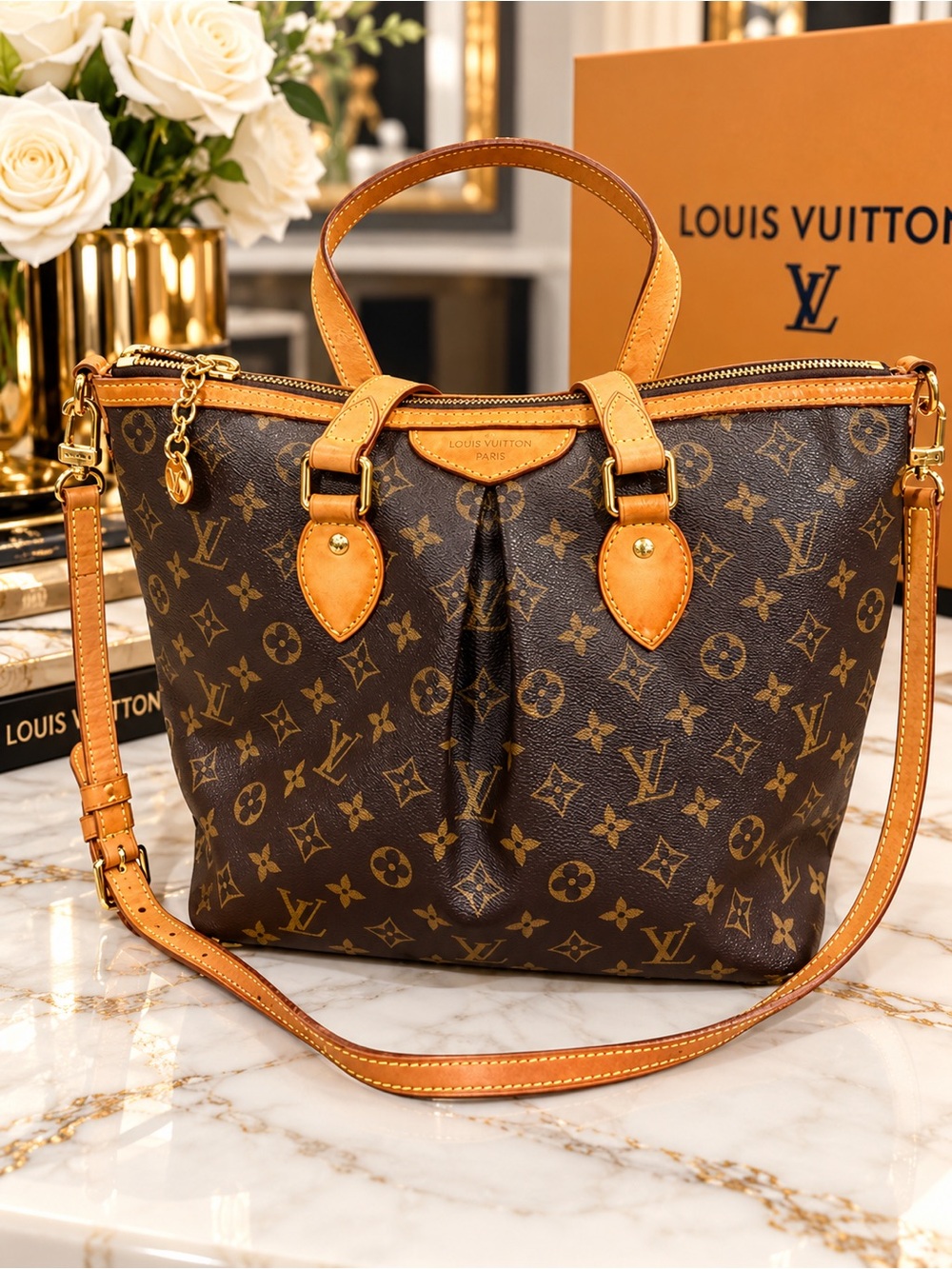 Louis Vuitton Brown Monogram Canvas Shoulder Tote with Coa